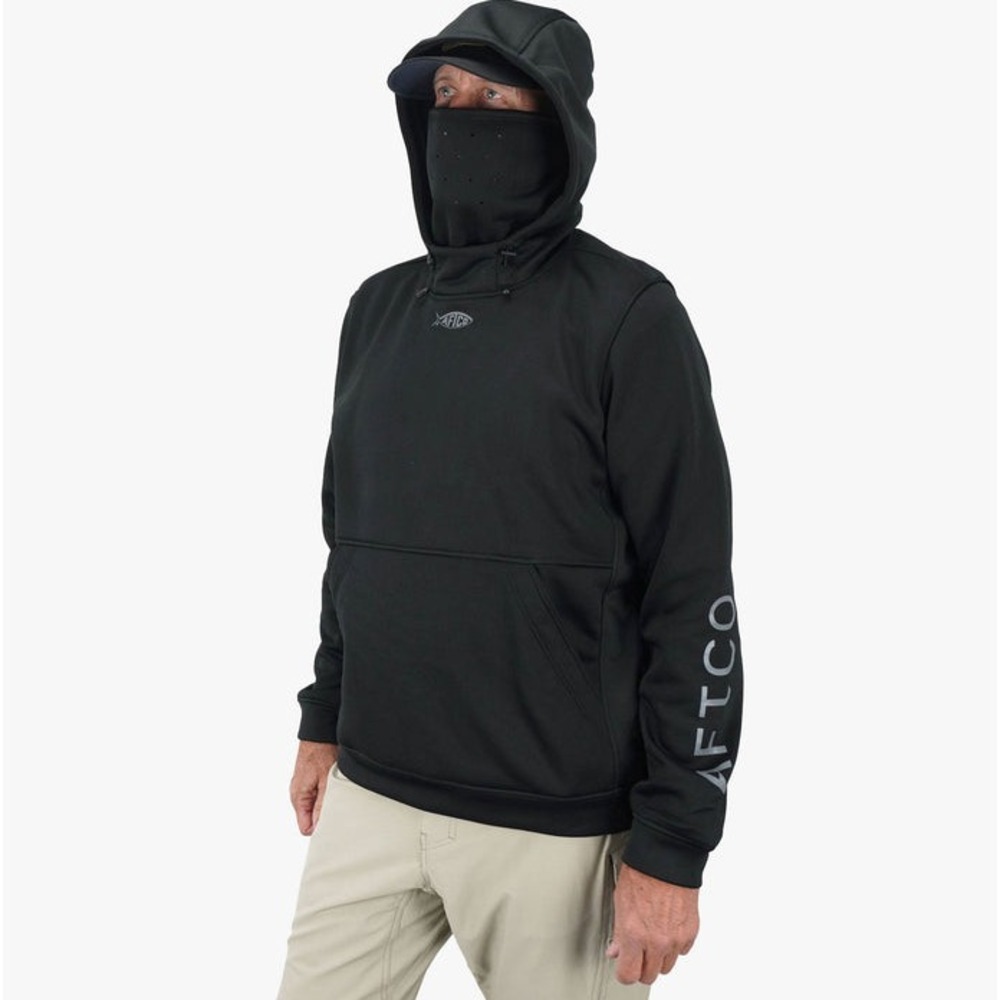 AFTCO Fishing Reaper Hoodie Mens M Black Integrated Facemask Fleece Pullover NEW